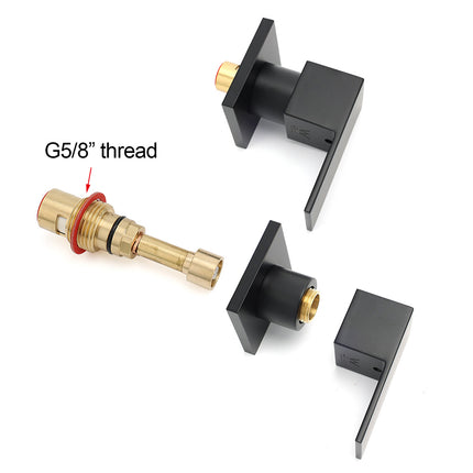 Matt Black Brass 1/4 Turn Round Hot Cold Tap Wall Set For Shower Vanity Spout.