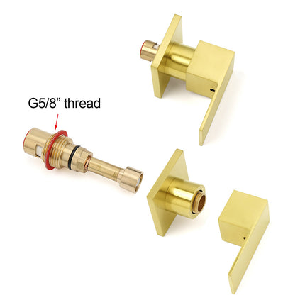 Brushed Gold Square 1/4 Turn Twin Taps Brass For Shower Head Wall Mounted Spout.