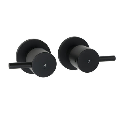 Watermark Black 1/4 Turn Twin Shower Taps Hot Cold Round Set Bath Vanity Mixer.