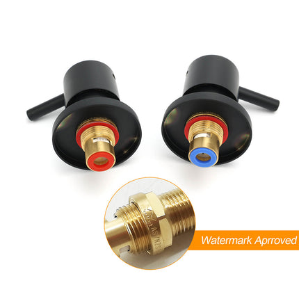 Watermark Black 1/4 Turn Twin Shower Taps Hot Cold Round Set Bath Vanity Mixer.