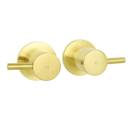Brushed Gold Brass 1/4 Turn Round Hot Cold Tap Wall Set For Shower Vanity Spout.