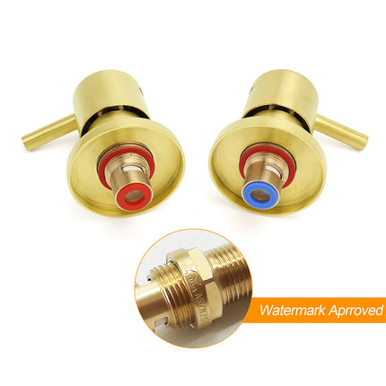 Brushed Gold Brass 1/4 Turn Round Hot Cold Tap Wall Set For Shower Vanity Spout.