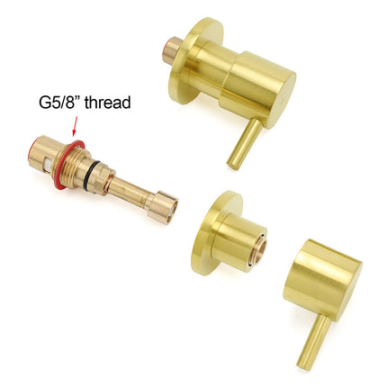 Brushed Gold Brass 1/4 Turn Round Hot Cold Tap Wall Set For Shower Vanity Spout.