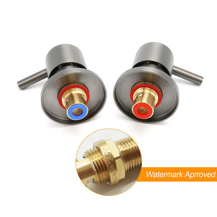 Gun Metal Grey Brass 1/4 Turn Round Hot Cold Tap Wall Set For Shower Vanity Spout.