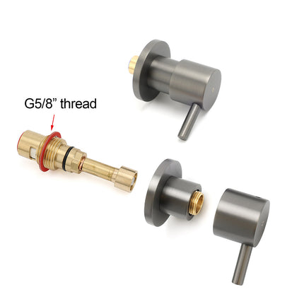 Gun Metal Grey Brass 1/4 Turn Round Hot Cold Tap Wall Set For Shower Vanity Spout.