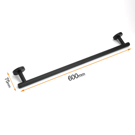 Matt Black 600mm Long Single Towel Rack Rail Holder Stainless Steel Hanger Bar.