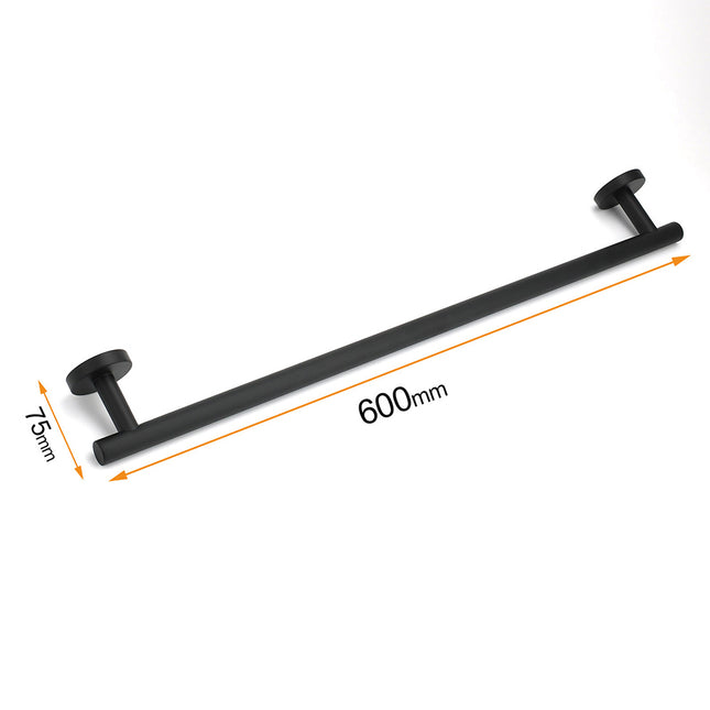 Matt Black 600mm Long Single Towel Rack Rail Holder Stainless Steel Hanger Bar.