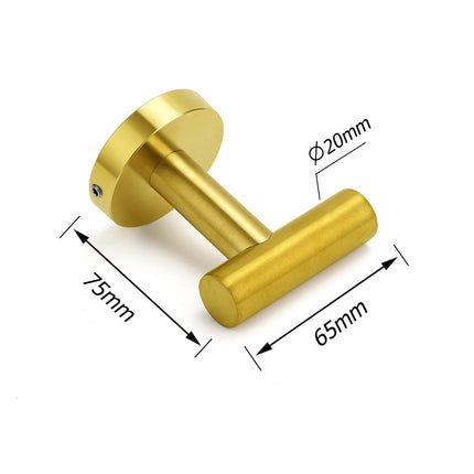 Brushed Gold Robe Hook Hanger Organizer Bathroom Stainless Steel Wall Mounted.