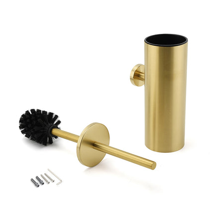 Bathroom Brushed Gold Stainless Steel Round Toilet Brush Wall Mounted Holder Cup.