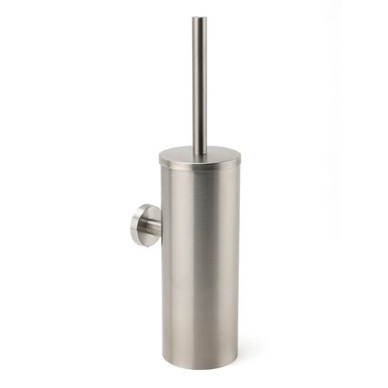 Brushed Nickel Silver Round Toilet Brush Stainless Steel Wall Mounted Holder Cup.