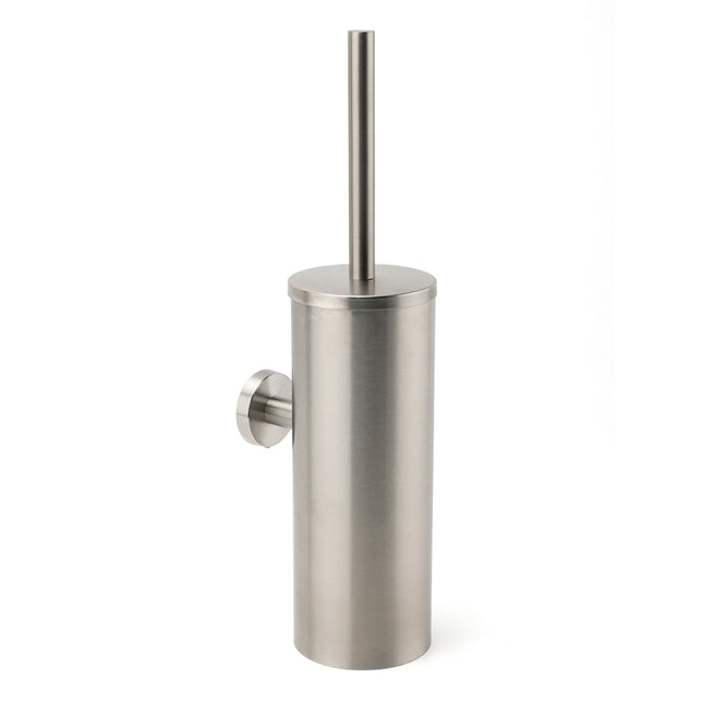 Brushed Nickel Silver Round Toilet Brush Stainless Steel Wall Mounted Holder Cup.