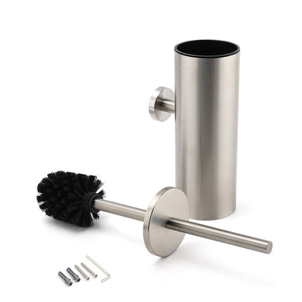 Brushed Nickel Silver Round Toilet Brush Stainless Steel Wall Mounted Holder Cup.
