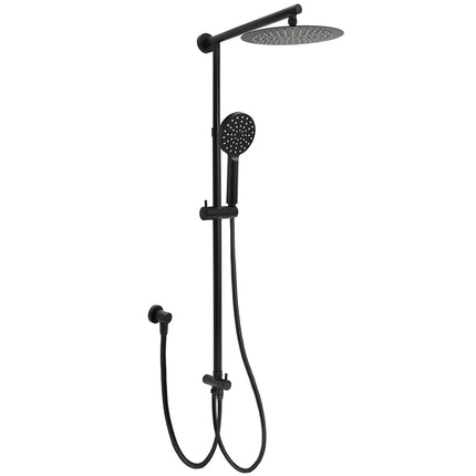 Matt Black Dual Round Shower Set 10" Rain Head 3 Mode Handheld Sliding Rail Arm Diverter.