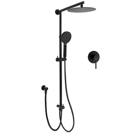 Matt Black 2in1 Round Shower 10" Rain Head 3 Mode Handheld Sliding Rail Diverter Mixer Set.