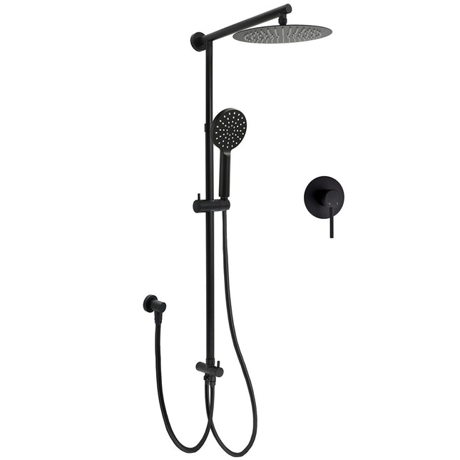 Matt Black 2in1 Round Shower 10" Rain Head 3 Mode Handheld Sliding Rail Diverter Mixer Set.