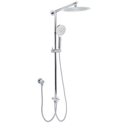 WELS Chrome 10" Round Rain Handheld Twin Shower Head Arm Sliding Rail Arm Diverter Set.