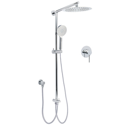 Chrome 10" Round Rain Handheld Daul Shower Head Arm Sliding Rail Wall Mounted Mixer.