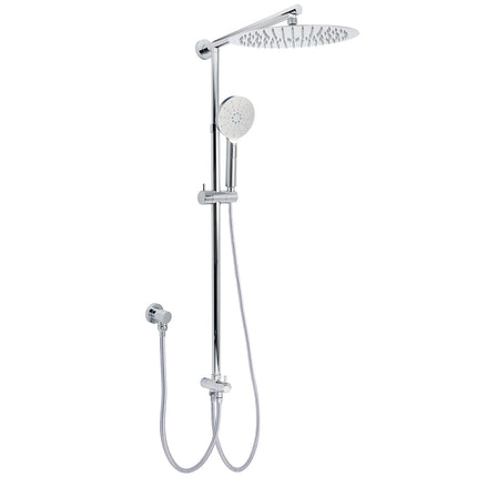 WELS Chrome Round Large 12" Rain Shower Head 3 Modes Handheld Wall Arm Rail 2in1 Set.