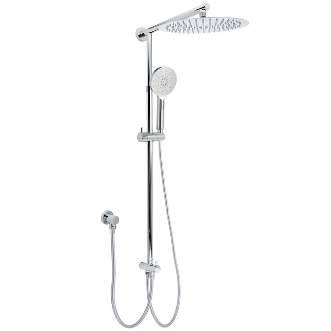 WELS Chrome Round Large 12" Rain Shower Head 3 Modes Handheld Wall Arm Rail 2in1 Set.