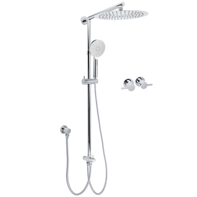 WELS Round Large 12" Rain 2in1 Shower Head 3 Modes Handheld Wall Rail Brass Twin Taps.