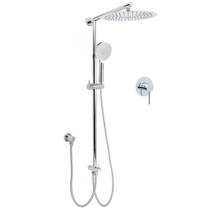 WELS Round 12" Rain Dual Shower Head 3 Modes Handheld Wall Rail Chrome Mixer Valve Set.