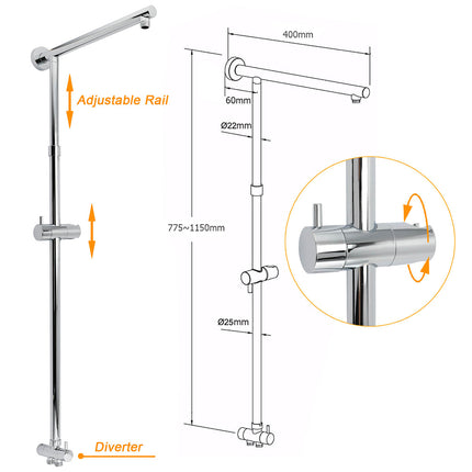 WELS Round 12" Rain Dual Shower Head 3 Modes Handheld Wall Rail Chrome Mixer Valve Set.