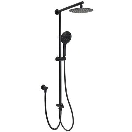 WELS Matt Black Twin Shower 8" Round Head Set Sliding Rail 3 Mode Handheld Rose.