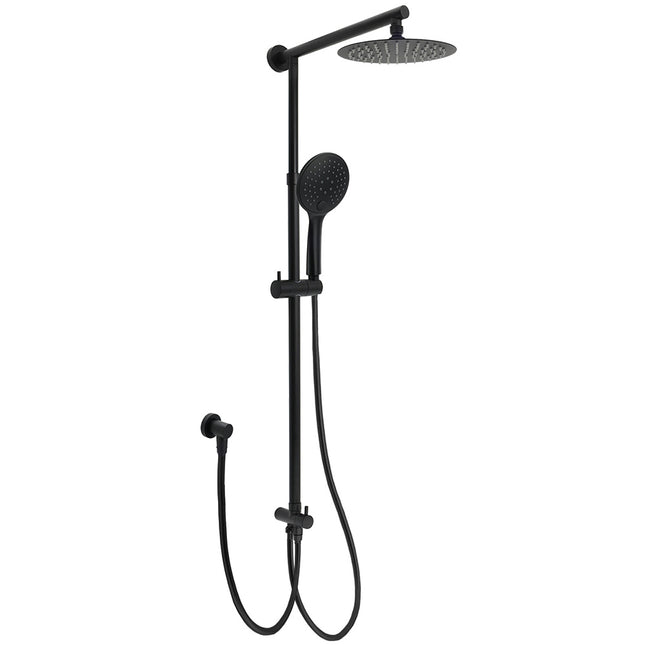 WELS Matt Black Twin Shower 8" Round Head Set Sliding Rail 3 Mode Handheld Rose.