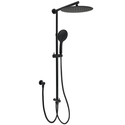 Matte Black Large 12" Twin Round Shower Head Set Handheld Diverter Rail Wall Arm.