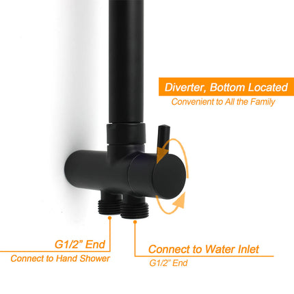 Matt Black 9" Round Rain Shower Head Handheld Adjustable Rail Arm Elbow Twin Set + Single Mixer.