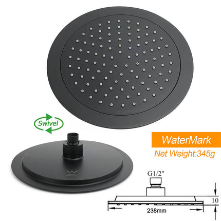 Matt Black 9" Round Rain Shower Head Handheld Adjustable Rail Arm Elbow Twin Set + Single Mixer.