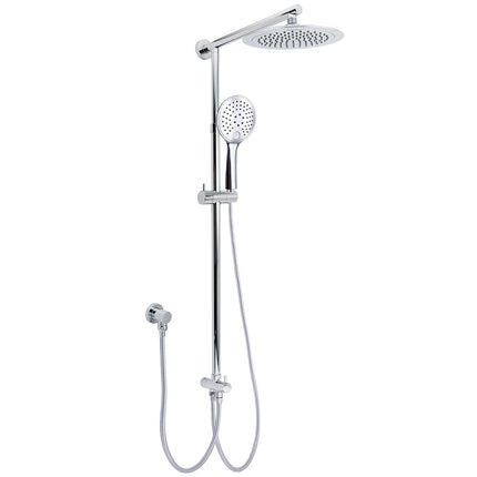WELS Chrome 9" Rainfall Dual Shower Head & Handheld Sliding Rail Wall Arm Round Set.