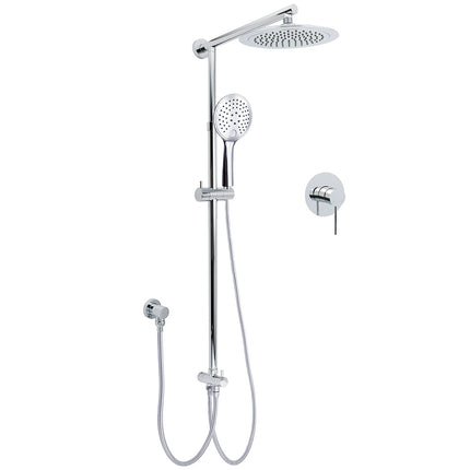 WELS Chrome Round 9" Rainfall Dual Shower Head & Handheld Sliding Rail Wall Arm + Single Mixer.