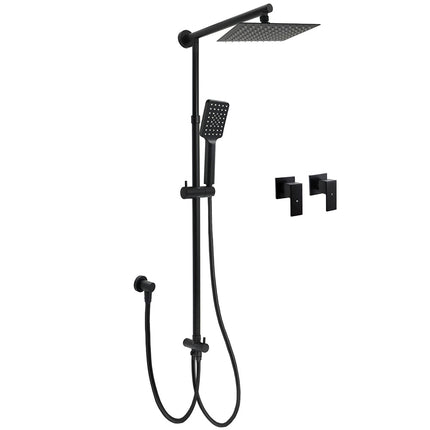 Matt Black 2in1 Set 8" Square Thin Shower Head Handheld Adjustable Silding Rail Twin Taps.