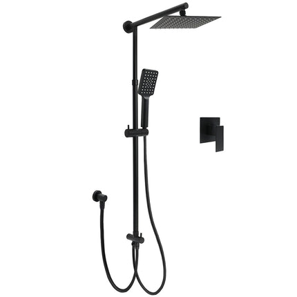 Matt Black 2in1 Set 8" Square Thin Shower Head Handheld Adjustable Silding Rail Mixer.