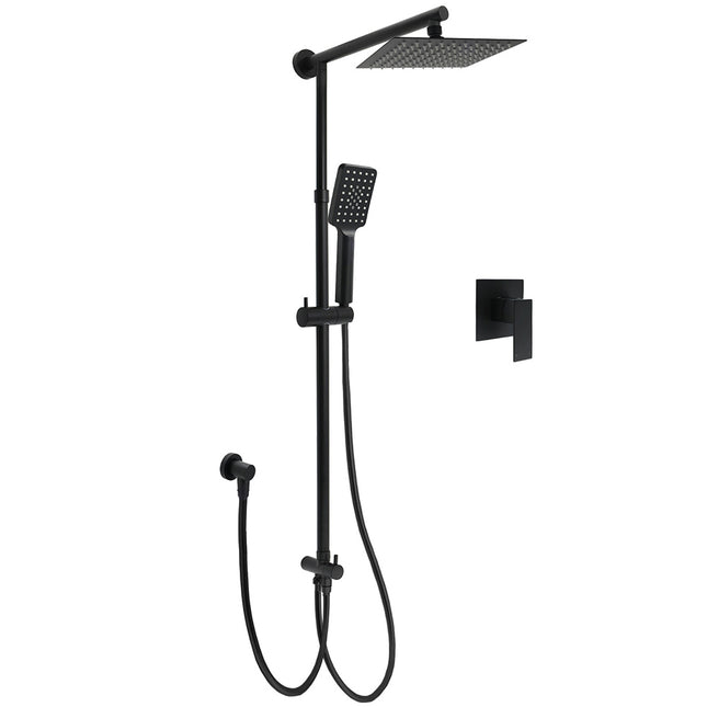 Matt Black 2in1 Set 8" Square Thin Shower Head Handheld Adjustable Silding Rail Mixer.
