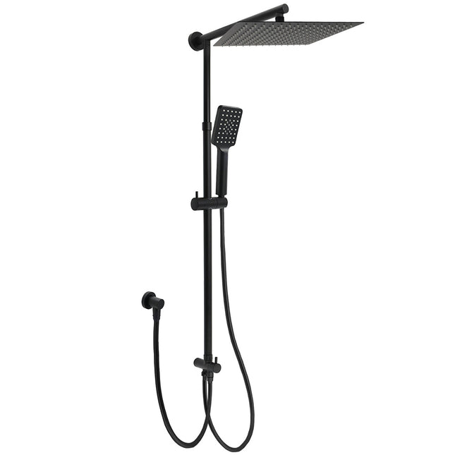 WELS Matt Black Dual Shower Large 12" Square Head Handheld Adjustable Silding Rail Set.