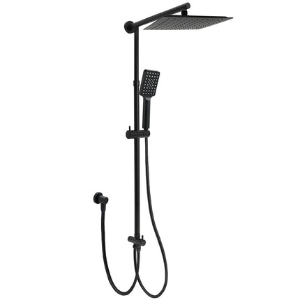 WELS Matt Black 2in1 Square 10" Rain Shower Head 3 Mode Handheld Adjustable Rail Set.