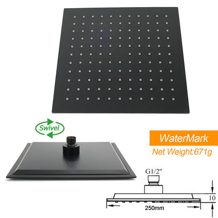 WELS Matt Black 2in1 Square 10" Rain Shower Head 3 Mode Handheld Adjustable Rail Set.