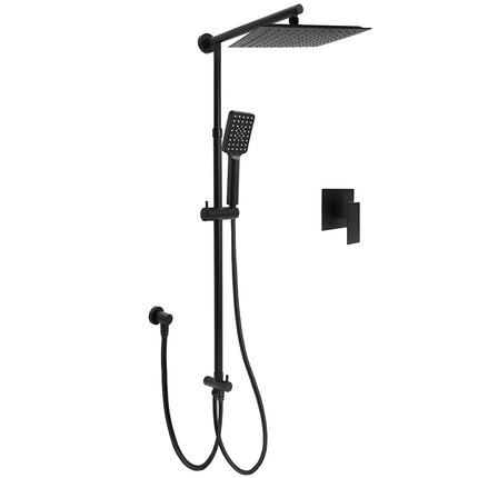 WELS Matt Black 2in1 Square 10" Rain Shower Head 3 Mode Handheld Adjustable Rail Set + Mixer.