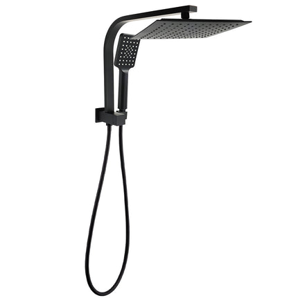 WELS Matt Black 10" Rain Shower Head 3 Mode Handheld Gooseneck Arm Diverter 2in1 Set.
