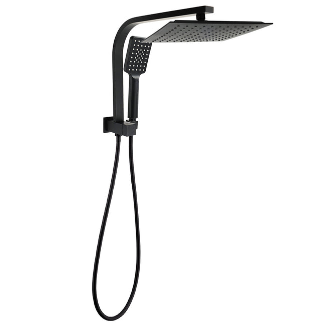 WELS Matt Black 10" Rain Shower Head 3 Mode Handheld Gooseneck Arm Diverter 2in1 Set.