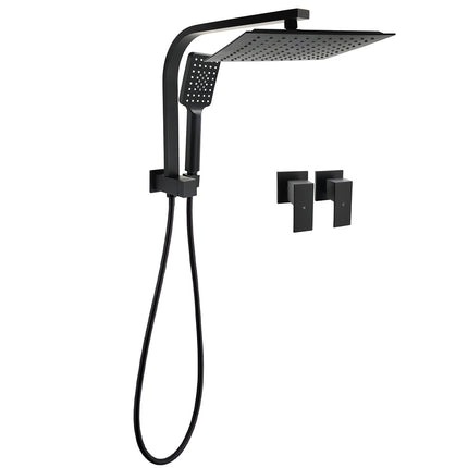 WELS Matt Black 10" Rain Shower Head 3 Mode Handheld Gooseneck Arm Diverter 2in1 Set Taps.