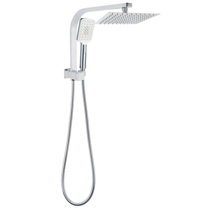 Chrome Square Twin Rain Shower 8" Head 3 Mode Handheld Diverter Wall Arm Set.