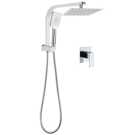 WELS Chrome Square Dual Rain Shower 8" Head 3 Mode Handheld Diverter Wall Arm Mixer Set.