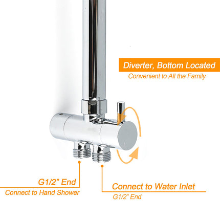 Chrome Square 8" Rain Shower Head 3 Mode Handheld Sliding Rail Arm 2 IN 1 Set Diverter.