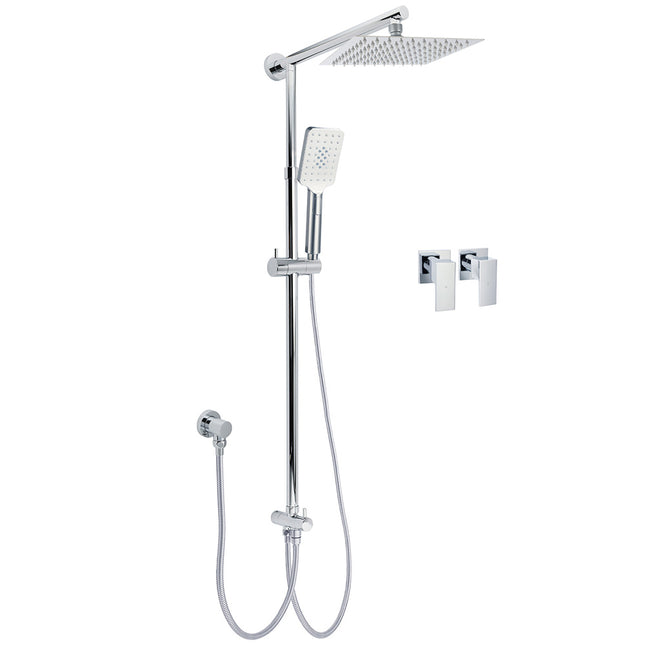 Square 8" Rain Shower Head 3 Mode Handheld Sliding Rail Arm 2 IN 1 Set Twin Taps.