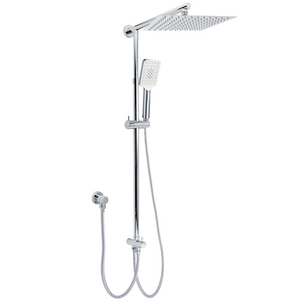 Chrome Square 10" Twin Shower Head Handheld Sliding Rail Set Wall Inlet Diverter.