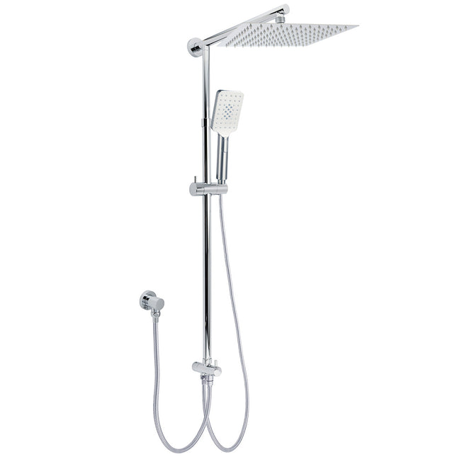 Chrome Square 10" Twin Shower Head Handheld Sliding Rail Set Wall Inlet Diverter.