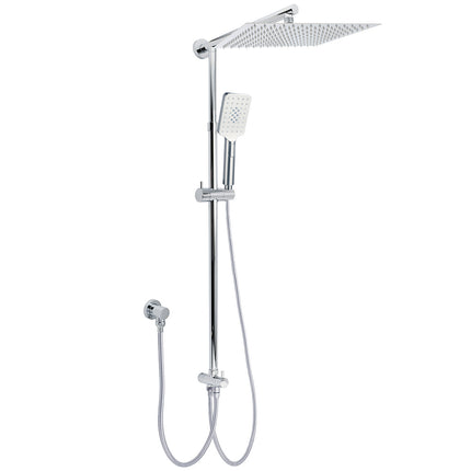 WELS Dual Square Shower Head 12" Rain Rose + 3 Modes Handheld Diverter Rail Arm Set.